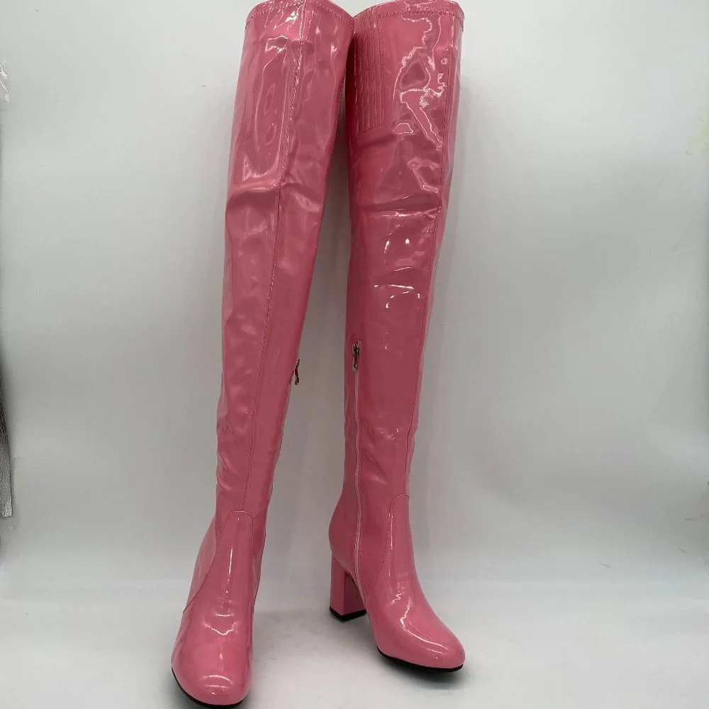 Pink Round Toe Thigh High Over The Knee Boots - Picture 1 of 11